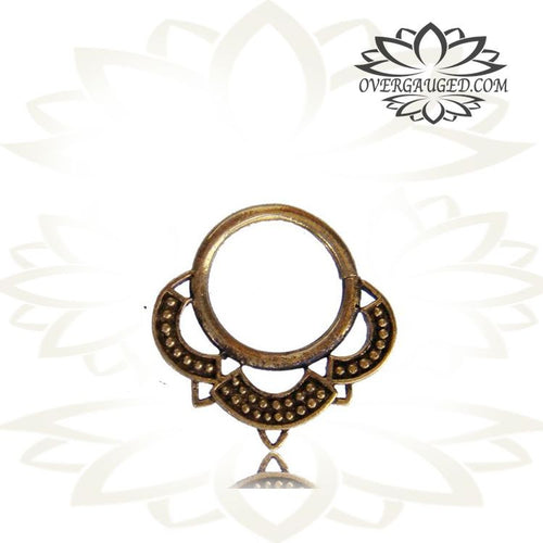 Single Ornate Thai Tribal Brass Septum Ring, Lotus Flower Inspired Brass Septum Ring, Tribal Brass Jewelry, Septum Ring, 9mm Ring Diameter.