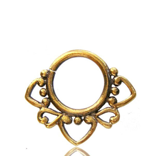 Single Ornate Antiqued Afghan Tribal Brass Septum Ring, Tribal Nose Piercing, Brass Septum Ring, Ring Diameter 9mm.