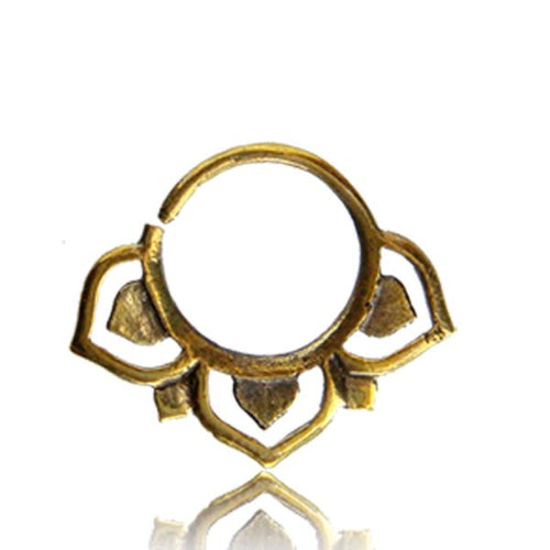 Tribal Brass Septum Ring, Single 16g (1.2mm) Antiqued Lotus Flower Septum Ring, Tribal Brass Septum Nose Piercing, Ring Diameter 9mm.
