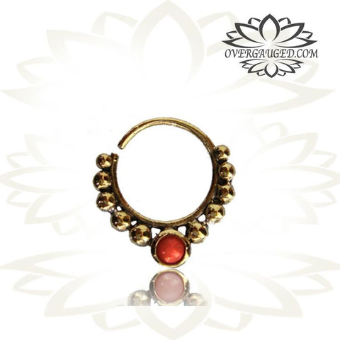 Single Tribal Brass Septum Ring in 14g (1.6mm), Antiqued Rose Brass Septum, Brass Nose Piercing, Ring Diameter 9mm.