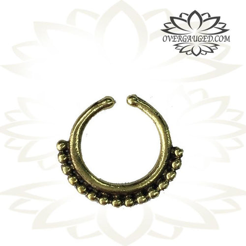 Single Ornate Brass Septum Ring, Fake Non-Piercing Style, Antiqued Tribal Brass Septum Ring, Nose Jewelry, Ring Diameter 9mm.