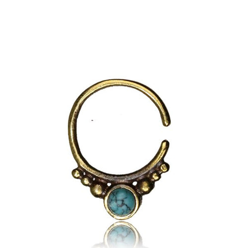 Single Brass Septum Ring in 16g (1.2mm), Antiqued Tribal Brass Septum, Nose Piercing with Turquoise Stone, Brass Septum Ring, Tribal Body Jewelry, Ring 9mm.