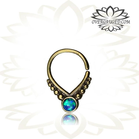 Single Ornate Brass Septum Ring, Lotus Flower inspired Septum Ring, Ring Diameter 9mm.