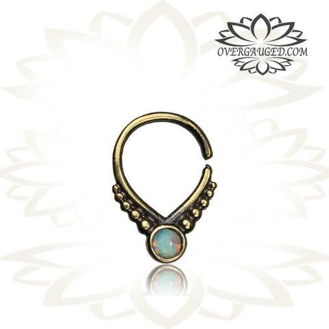 Single Ornate Brass Septum Ring, Lotus Flower inspired Septum Ring, Ring Diameter 9mm.
