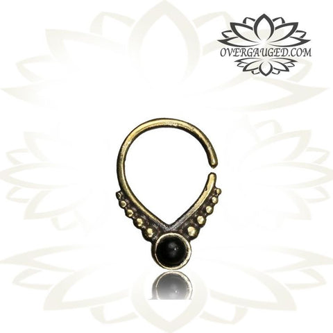 Single Ornate Brass Septum Ring, Lotus Flower inspired Septum Ring, Ring Diameter 9mm.