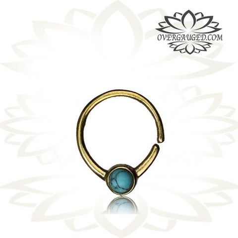 Single Ornate Brass Septum Ring, Lotus Flower inspired Septum Ring, Ring Diameter 9mm.