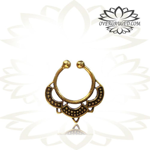 Single Ornate Fake Septum Ring, Thai Hill Tribal Brass Nose Jewelry, Non Piercing, ring diameter 9mm, Brass Tribal Jewelry