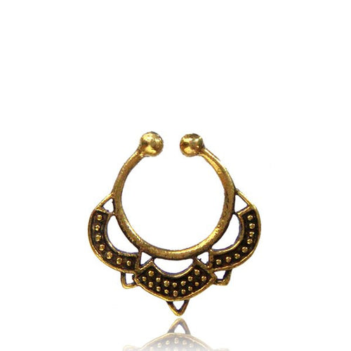 Single Ornate Fake Septum Ring, Thai Hill Tribal Brass Nose Jewelry, Non Piercing, ring diameter 9mm, Brass Tribal Jewelry