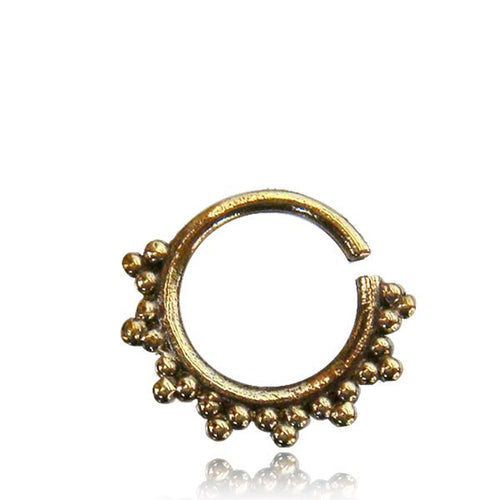 Tribal Brass Septum Ring, Ornate Single 16g Brass Septum Ring, Antiqued Afghan Tribal Nose Piercing, Tribal Brass Jewelry, Brass Septum, Small Ring 9mm.