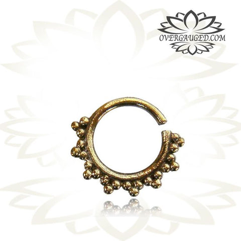 Tribal Brass Skulls Septum Ring, Single 5 Skulls Brass Septum, Tribal Brass Jewelry, Ring Diameter 9mm.