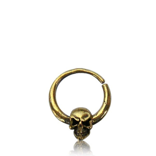 Single Brass Skull Septum Ring in 16g, Antiqued Tribal Skull Brass Septum, Brass Septum Ring, Brass Nose Piercing, Small Ring Diameter 8mm.
