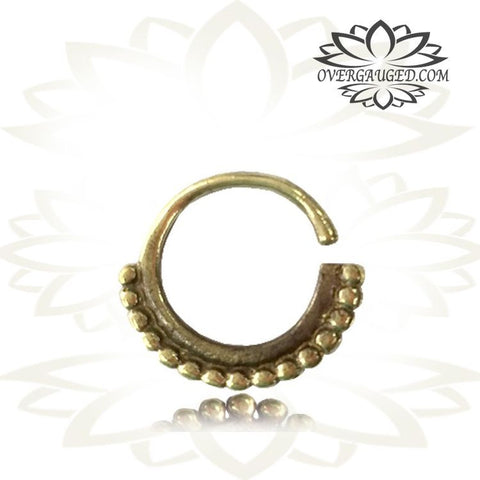 Single Antiqued Afghan Dots Tribal Brass Septum Ring, Brass Nose Piercing, Tribal Brass Jewelry, Ring Diameter 9mm.