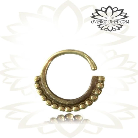 Single Ornate Brass Septum Ring, Lotus Flower inspired Septum Ring, Ring Diameter 9mm.