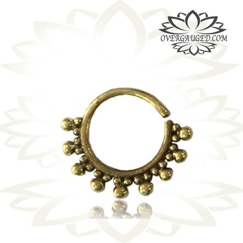 Tribal Brass Skulls Septum Ring, Single 5 Skulls Brass Septum, Tribal Brass Jewelry, Ring Diameter 9mm.