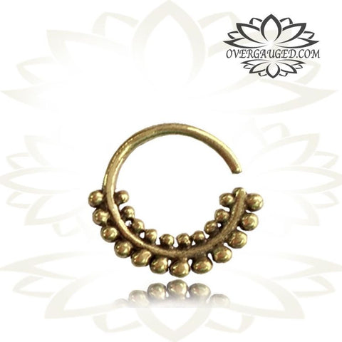 Single Ornate Brass Septum Ring, Lotus Flower inspired Septum Ring, Ring Diameter 9mm.