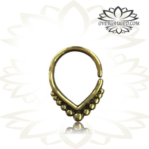 Tribal Brass Septum Ring, Single Tribal Brass Septum in 16g (1.2mm), Antiqued Brass Nose Piercing, 8mm Ring Diameter.