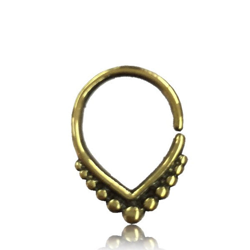 Tribal Brass Septum Ring, Single Tribal Brass Septum in 16g (1.2mm), Antiqued Brass Nose Piercing, 8mm Ring Diameter.