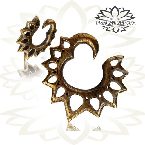 Lotus Brass Ear Weights in 4g (5.5mm) Lotus Flower Bulb Tribal Brass Earrings.