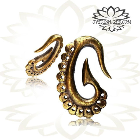 Brass Ear Weights 0g (8mm) Brass Earrings, Tribal Brass Jewelry, Dragon Earrings.