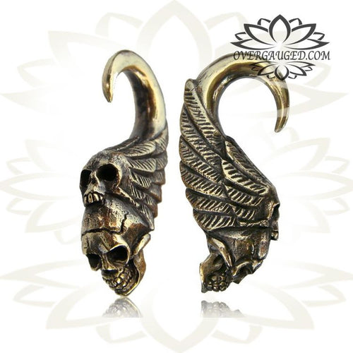 Brass Ear Weights in 2g (6mm) Indian Tribal Skulls Earrings, Brass Body Jewelry.