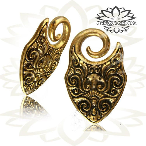 Shield Brass Ear Weights, Antiqued in 6g (4mm) Bali Style Brass Ear Weights. Double Sided.