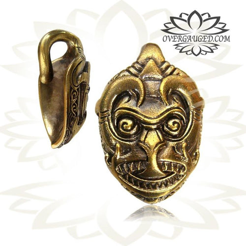 Bali Mask Brass Ear Weights Antiqued 2g (6mm) Bali Monkey God Brass Ear Weights.