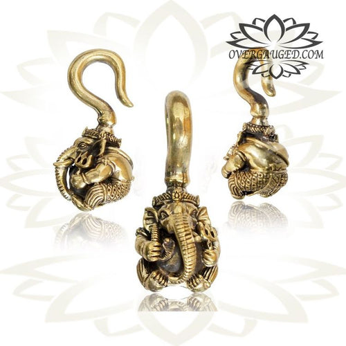 Ganesha Brass Ear Weights in 4g (5mm) Tribal Hindu God Ganesha Brass Earrings, Brass Body Jewelry.