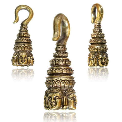 Four Faced Buddha Brass Ear Weights in 6g (4mm) Angkor Buddha Ear Weights, Brass Body Jewelry.
