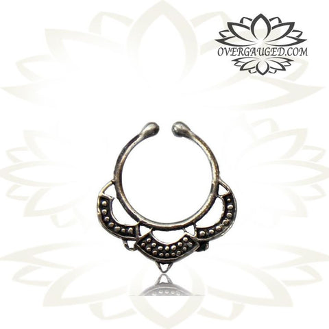 Single Fake White Brass Septum Ring, Antiqued Faux Tribal Septum Ring, Non Piercing, Small Ring.