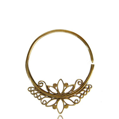 Pair of Brass Earrings in 18g Antiqued Brass Lotus Flower Hoops, Brass Body Jewelry.