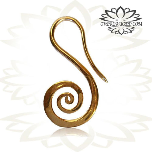 Pair Brass Earrings in 12g (2mm) Polished Brass Hanging Spiral Earrings, Brass Body Jewelry.