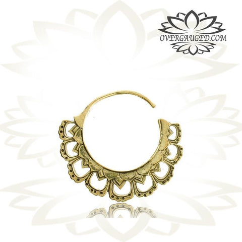 Pair of Big Ornate 8g (3mm) Antiqued Tribal Hoops Brass Earrings Afghan Style.