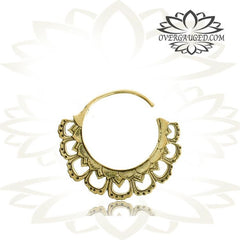 Pair Tribal Brass Earrings in 12g (2mm) Ornate Antiqued Hoops Brass Earrings, Brass Body Jewelry.