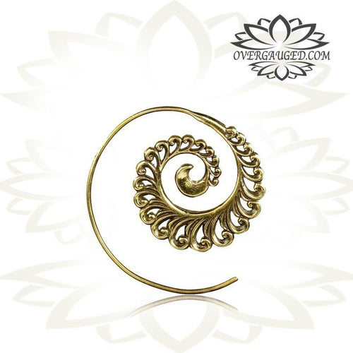 Pair of Ornate Brass Earrings Antiqued Tribal Brass Spirals Body Jewelry.