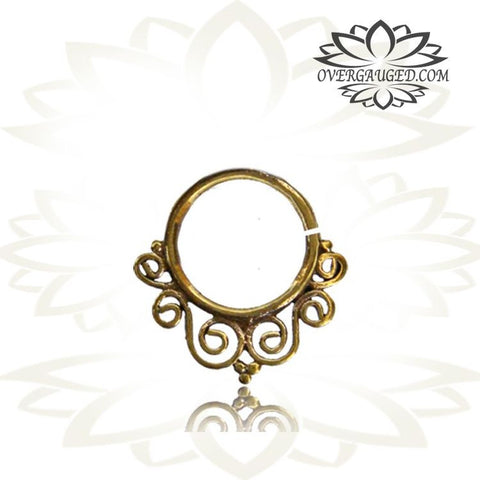 Single 16g Silver Lotus Septum Ring - Antiqued Tribal Silver Septum Ring Nose 9mm Silver Hoop Piercing.