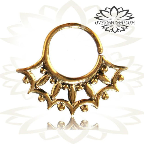 Single Ornate Tribal Brass Septum Ring, Brass Nose Piercing, Brass Body Jewelry, Ring 9mm.