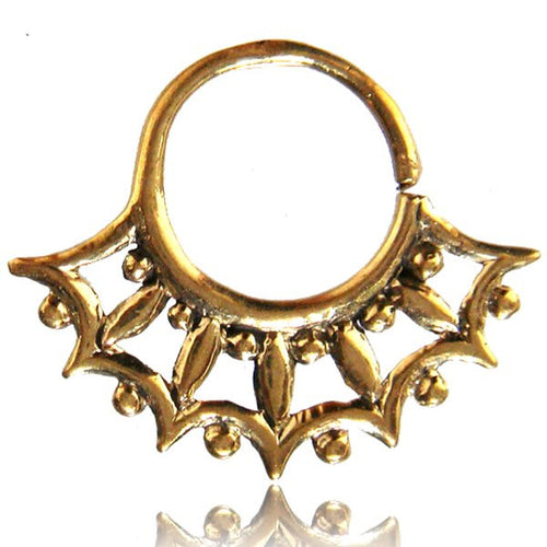 Single Ornate Tribal Brass Septum Ring, Brass Nose Piercing, Brass Body Jewelry, Ring 9mm.