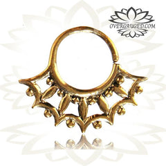 Single Ornate Tribal Brass Septum Ring, Brass Nose Piercing, Brass Body Jewelry, Ring 9mm.