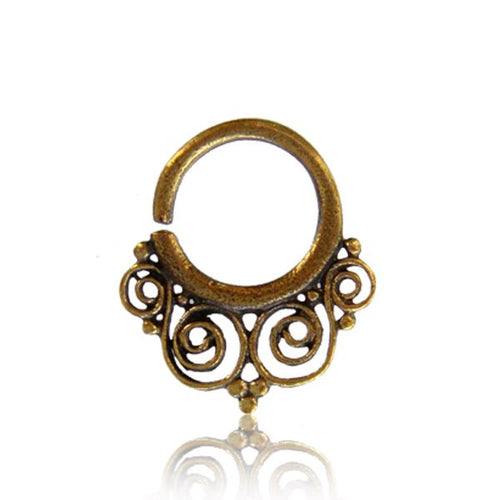 Brass Septum Ring, Tribal Brass Septum Ring, Antiqued Tribal Nose Piercing, Tribal Brass Jewelry, Ring Diameter 9mm.