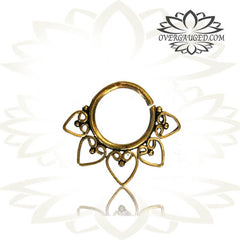 Single Ornate Brass Septum Ring, Indian Inspired Brass Septum Ring, Tribal Body Jewelry, Tribal Brass Jewelry, Ring Diameter 9mm.