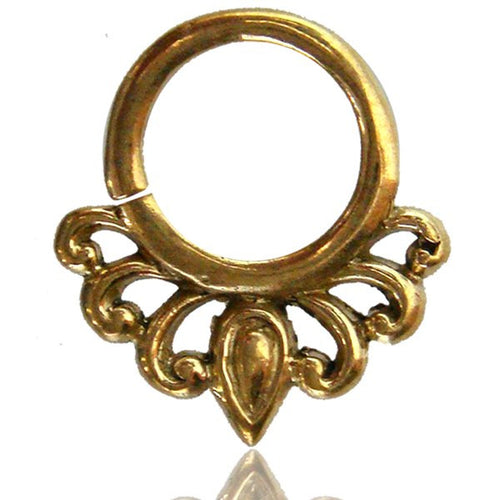 Single Tribal Brass Septum Ring, Brass Nose Piercing, Septum Ring, Ornate Septum Jewelry, Tribal Brass Jewelry, Ring 9mm.