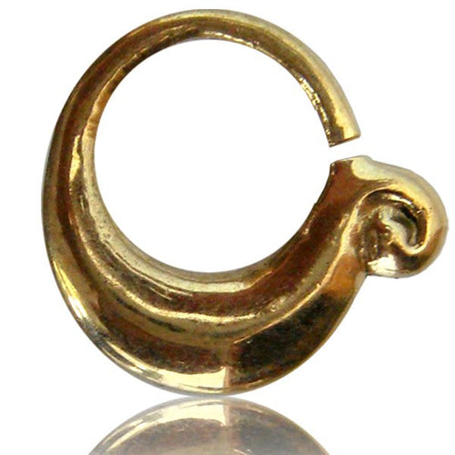 Single Ornate Indian Tribal Brass Septum Ring, Brass Nose Piercing, Ring Diameter 9mm.