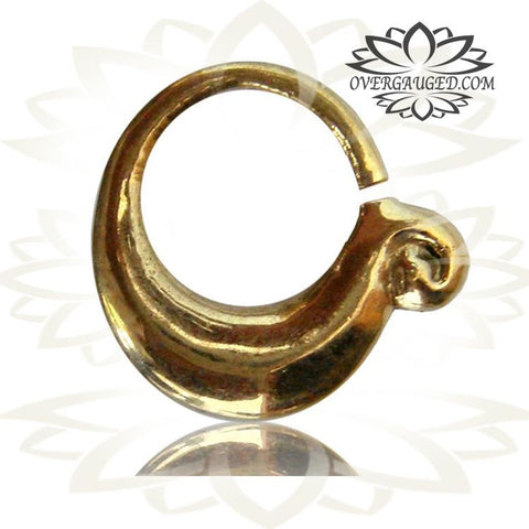 Single Ornate Brass Septum Ring in 16g,  Antiqued Tribal Brass Septum Ring, Onyx Stone Nose Piercing, Brass Body Jewelry, Ring 9mm.