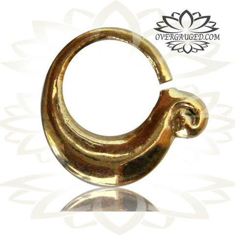 Single Ornate Brass Septum Ring, Tribal Brass Septum Ring, Brass Body Jewelry, Ex-Small Ring Diameter 9mm.