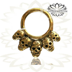 Tribal Brass Skulls Septum Ring, Single 5 Skulls Brass Septum, Tribal Brass Jewelry, Ring Diameter 9mm.