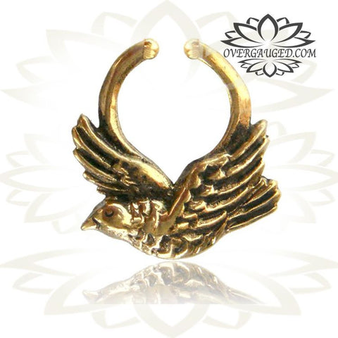 Single Tribal Brass Septum Ring in 14g (1.6mm), Antiqued Rose Brass Septum, Brass Nose Piercing, Ring Diameter 9mm.