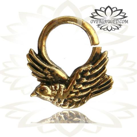 Single Tribal Brass Septum Ring in 14g (1.6mm), Antiqued Rose Brass Septum, Brass Nose Piercing, Ring Diameter 9mm.