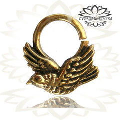 Single Brass Septum Ring in 14g, Flying Swallow Septum Ring, Brass Jewelry, Tribal Brass Jewelry, Body Jewelry,   Ring 9mm.