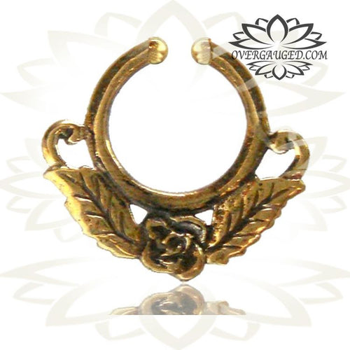 Single Ornate Fake Brass Septum Ring, Antiqued Rose, Fake Brass Septum, Non Piercing Nose Ring, Ring Diameter 9mm.