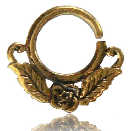 Single Tribal Brass Septum Ring in 14g (1.6mm), Antiqued Rose Brass Septum, Brass Nose Piercing, Ring Diameter 9mm.